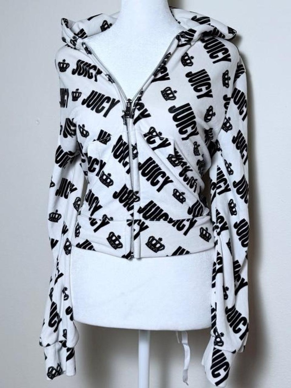 Juicy Couture White & Black Logo Zip Hoodie